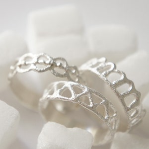 Ashum Ayn Hawa Silver Stackable Rings Moroccan Sugar Collection Handmade, sugar, delicate, geometric, white, organic image 4