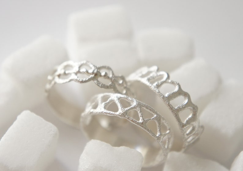 Ashum Ayn Hawa Silver Stackable Rings Moroccan Sugar Collection Handmade, sugar, delicate, geometric, white, organic image 4