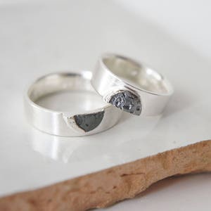 UNDER THIS MOON / Personalised moon phase wedding band set in silver, moon lovers rings, custom moon jewelry, phases of the moon rings image 3