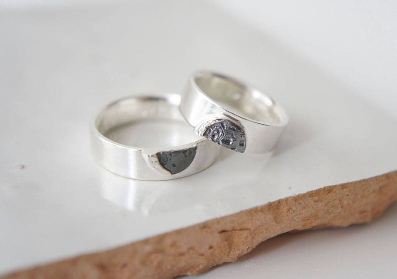 UNDER THIS MOON / Personalised moon phase wedding band set in silver, moon lovers rings, custom moon jewelry, phases of the moon rings image 3