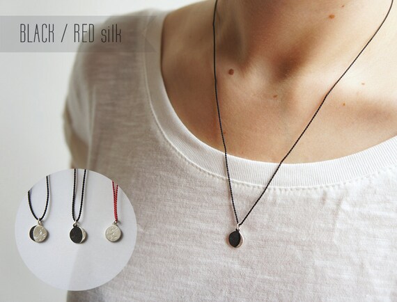 Custom Moon Phase Necklace: Sterling Silver, Silk Cord, Celestial