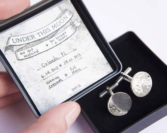 UNDER this MOON / Manschettenknöpfe - Personalisierte Mondphase Manschettenknöpfe in Silber, Geschenk zum Vatertag, Geschenk zum Jahrestag, Geburtsmond Schmuck