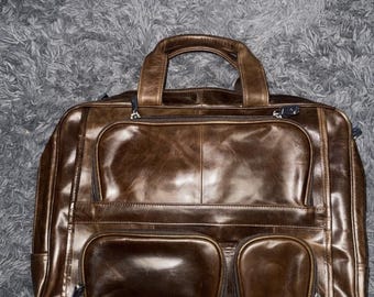 Augus Laptop Bag Briefcase Duffel Bags for Men Business Travel, Genuine Leather