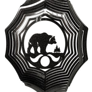 Bear and Cub Black Web Swirly Metal Wind Spinner Black-Spinner