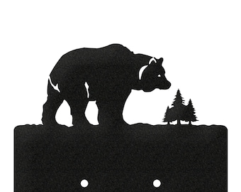 BEAR PINE TREE MOUNTAIN SILHOUETTE LIGHT SWITCH COVER PLATE  RUSTIC CABIN DECOR 
