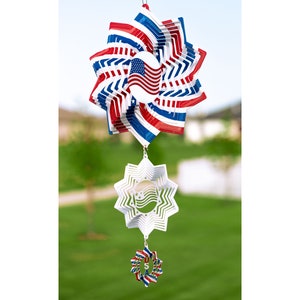 American Flag Multi Color Swirly Metal Wind Spinner