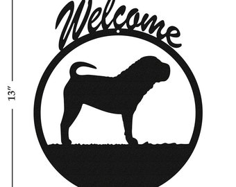Dog Shar Pei Black Metal Welcome Sign