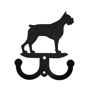 May include: Black metal double hook with a silhouette of a Boxer dog on top.