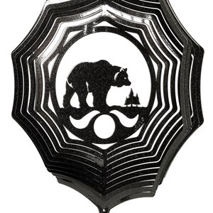 Bear and Cub Black Web Swirly Metal Wind Spinner Black-Combo Spinner