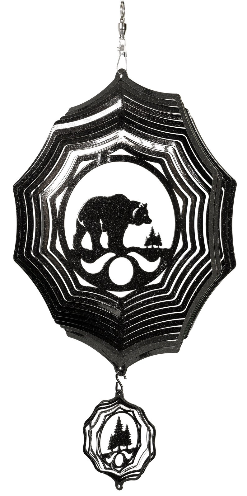 Bear and Cub Black Web Swirly Metal Wind Spinner Black-Combo Spinner