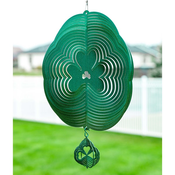 Shamrock Circle Green Swirly Metal Wind Spinner