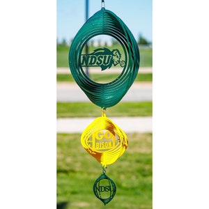 North Dakota State University NDSU Bison Green Swirly Metal Wind Spinner