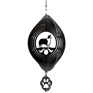 Border Collie Dog Swirly Metal Wind Spinner