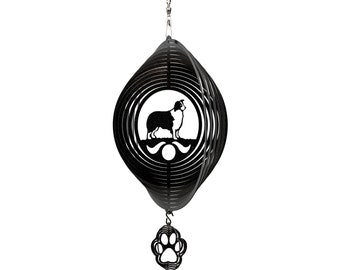 Border Collie Dog Swirly Metal Wind Spinner