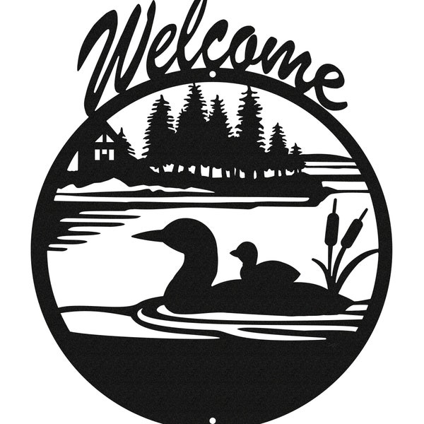 Duck Loon Black Metal Welcome Sign