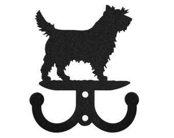 May include: Black metal double hook with a silhouette of a Cairn Terrier dog.