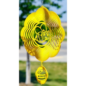 Bumble Bee Cloud Yellow Swirly Metal Wind Spinner