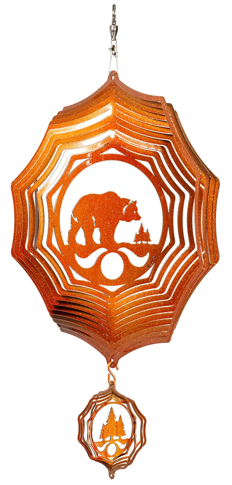 Bear and Cub Black Web Swirly Metal Wind Spinner Copper-Combo Spinner