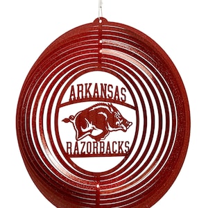 Arkansas Razorbacks Red Circle Swirly Metal Wind Spinner