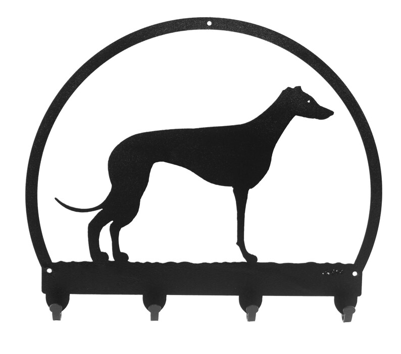 Whippet Black Metal Key Chain Leash Holder Hanger image 1