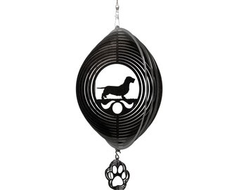 Wirehaired Dachshund Dog Circle Swirly Metal Wind Spinner