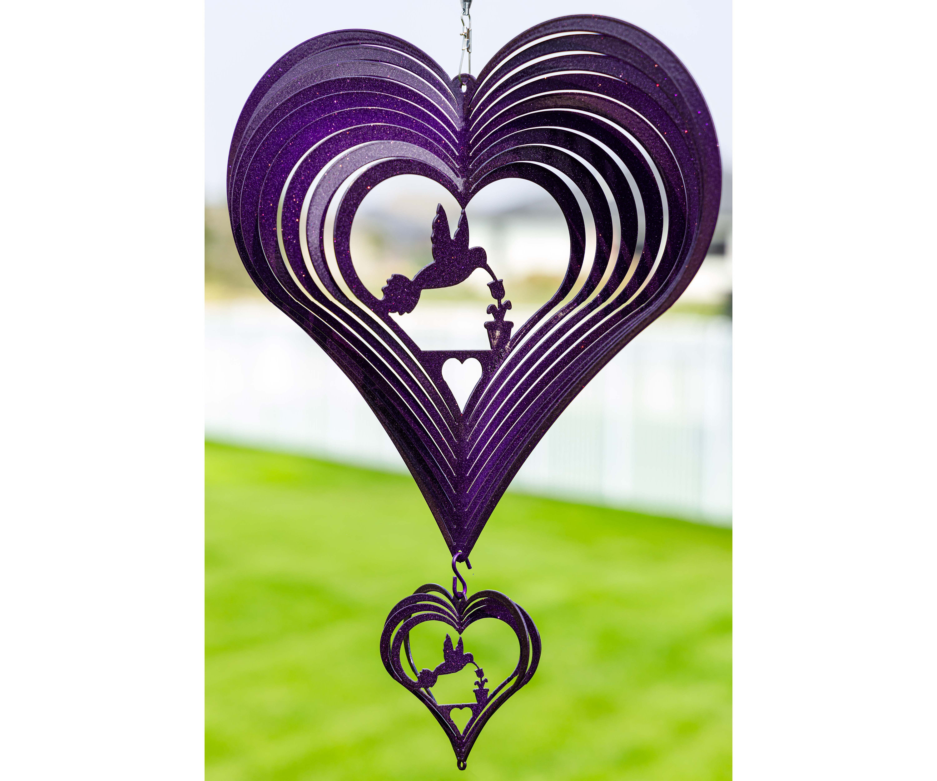Hummingbird Heart Swirly Metal Wind Spinner