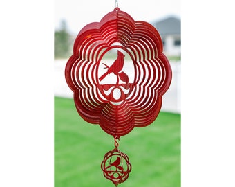Cardinal Cloud Red Swirly Metal Wind Spinner