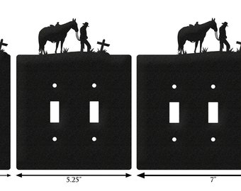 Placa De Interruptor Con Caballo Vaquero Arrodillado En Oración - Estilo Campo Y Rancho - Metal