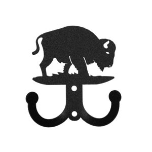May include: Black metal double hook with a buffalo silhouette on top.