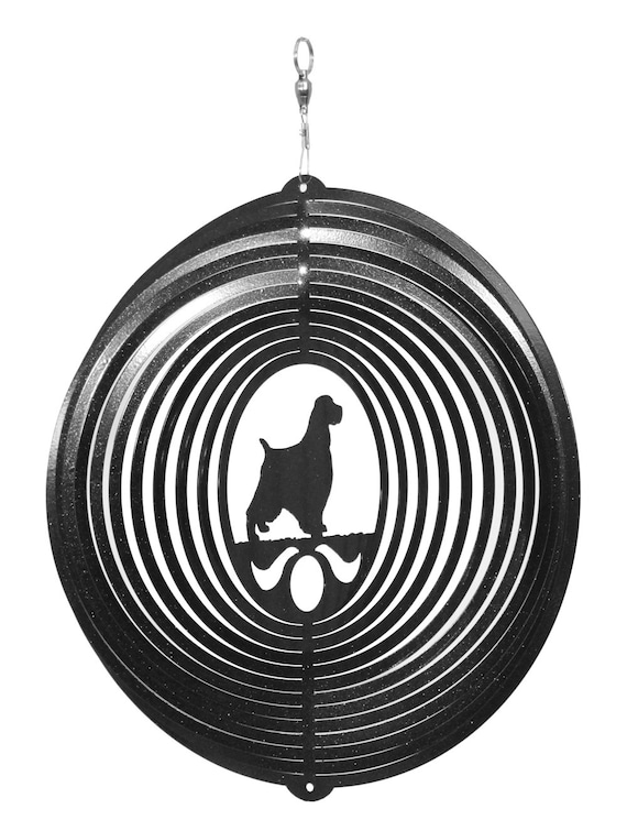 English Springer Spaniel Dog BLACK Metal Swirly Sphere Wind Spinner *NEW*