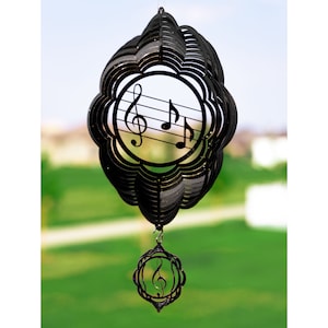 Music Note Notes Clef Cloud Black Swirly Metal Wind Spinner