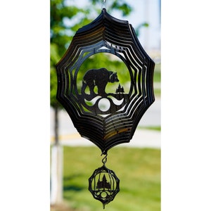 Bear and Cub Black Web Swirly Metal Wind Spinner image 1