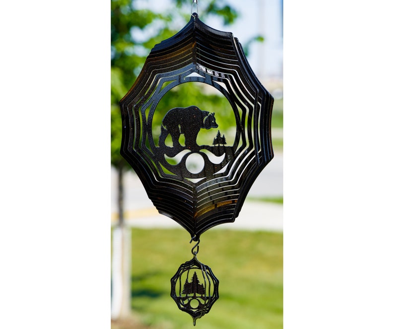 Bear and Cub Black Web Swirly Metal Wind Spinner image 1