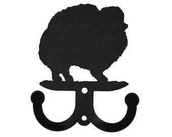Pomeranian Dog 2 Hook Black Metal Key Chain Leash Holder Hanger