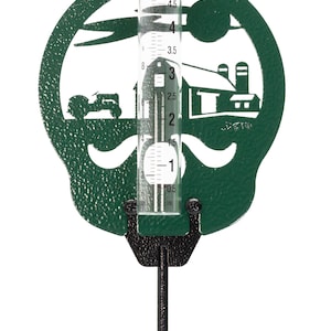 Hand Made Farm Scene Green Rain Gauge