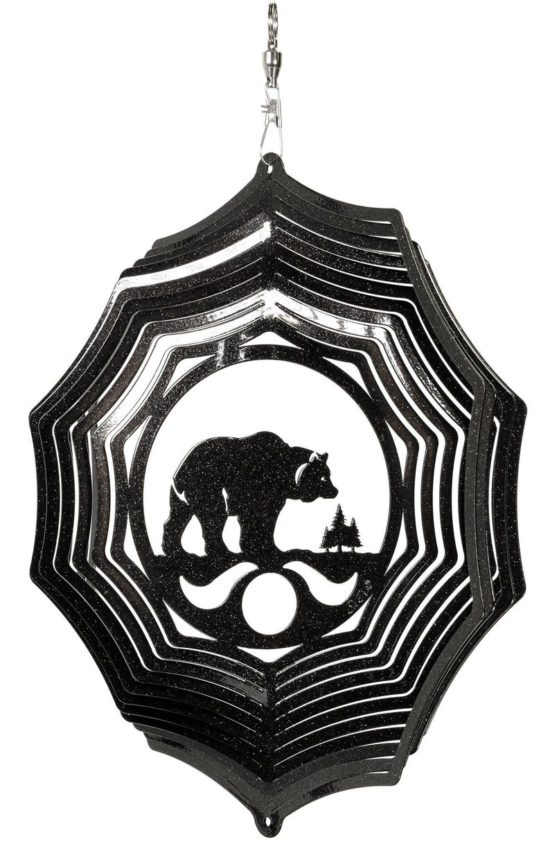 Bear and Cub Black Web Swirly Metal Wind Spinner Black-Spinner