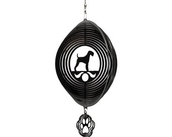 Airedale Dog Circle Swirly Metal Wind Spinner