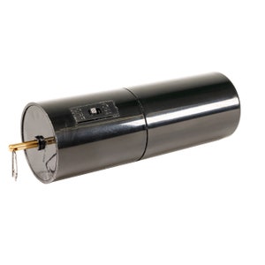 May include: A black electric motor with a gold-colored shaft and a black on/off switch. The motor is cylindrical in shape and has a glossy finish.