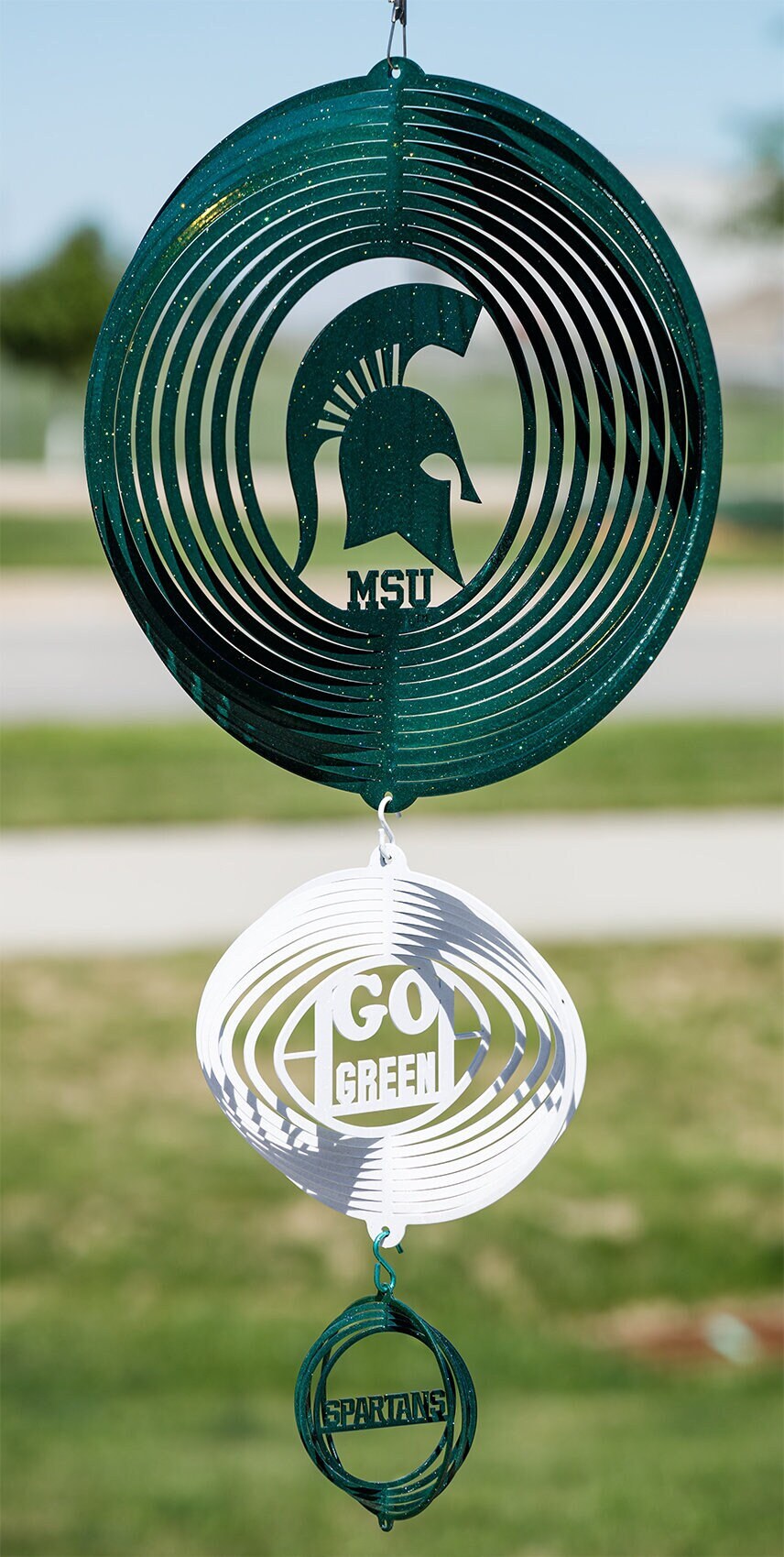 Michigan State Spartans Green Circle Swirly Metal Wind Spinner Etsy India