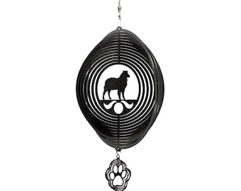 Australian Shepherd Dog Circle Swirly Metal Wind Spinner