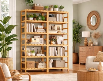 Bokhylla i bambu med 6 våningar | Justerbart förvaringsställ i trä för växter, heminredning