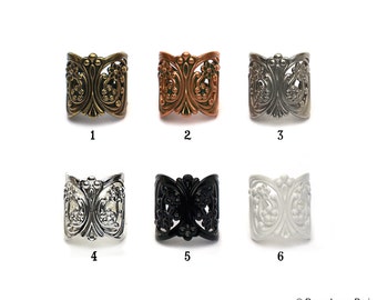 Adjustable Filigree Floral Ring Base without Pad 6 color options....TOP QUALITY..Extra Wide 21mm..... Set of 4