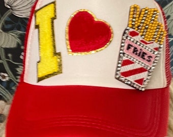 Deluxe I Love French Fries Trucker Hat Crystals OOAC