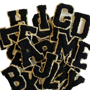 3 Black Gold Edge Iron On Varsity Letters Chenille Stitch Patch Heat Press image 2
