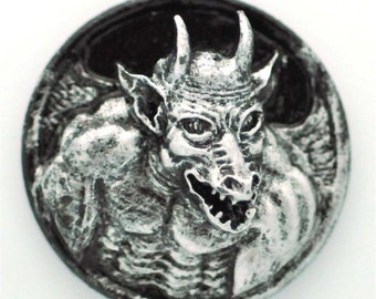 Antique Silver Gargoyle Round Resin Classic Cameos set of 2...top quality perfect size Necklace....great style... 33 mm