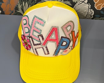 Deluxe Be Happy Multi Patch Trucker Hat Boutique OOAC