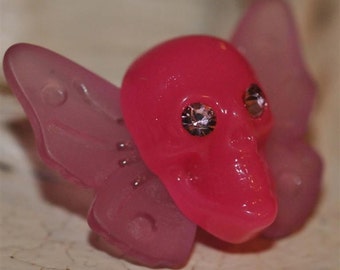 Hot Pink....Skull Butterfly Crystals Cabochon Cab...Resin Funky...Rockabilly...