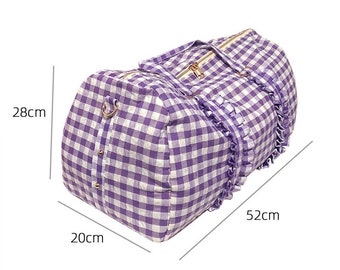 Purple Check Gingham Ruffle Cotton Duffle Duffel Bag for DIY Chenille Letter Applique or Embroidery