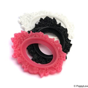 Set of 2 Retro Bed of Roses Open Back Vintage Style Frame for Cabochon 30mm x 40mm Black Pink White