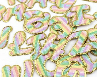 2.12" Rainbow Stripe with Gold Glitter Edge Letters  3M Backing Self Adhesive Embroidery Stitch Patch